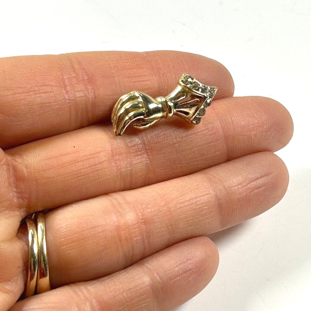 Victorian Revival Hand Brooch Gold Figural‎ Scatter Pin with Rhinestones Vintage - Picture 3 of 5